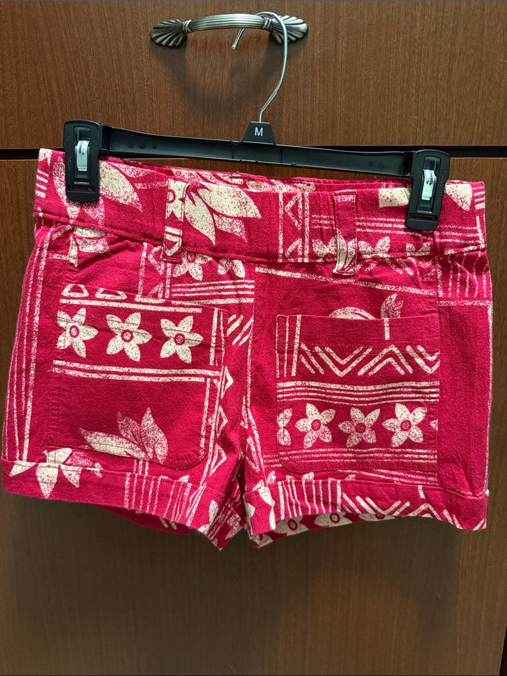 Free People Red Floral Print Jean Shorts